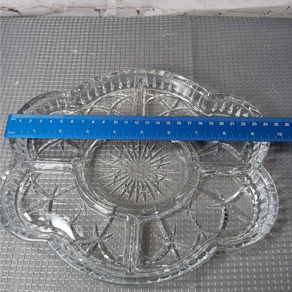 Laura Glass Tiffany Pattern 5 Section Divided Crystal Platter Tray Portugal - Picture 7 of 9
